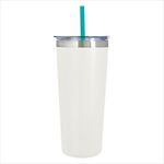 White Tumbler with Teal Straw And Clear Lid With White Flip-Top Accent